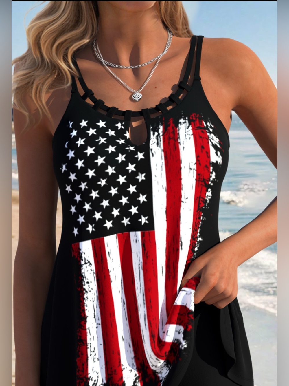Modlily American Flag Tankini Large